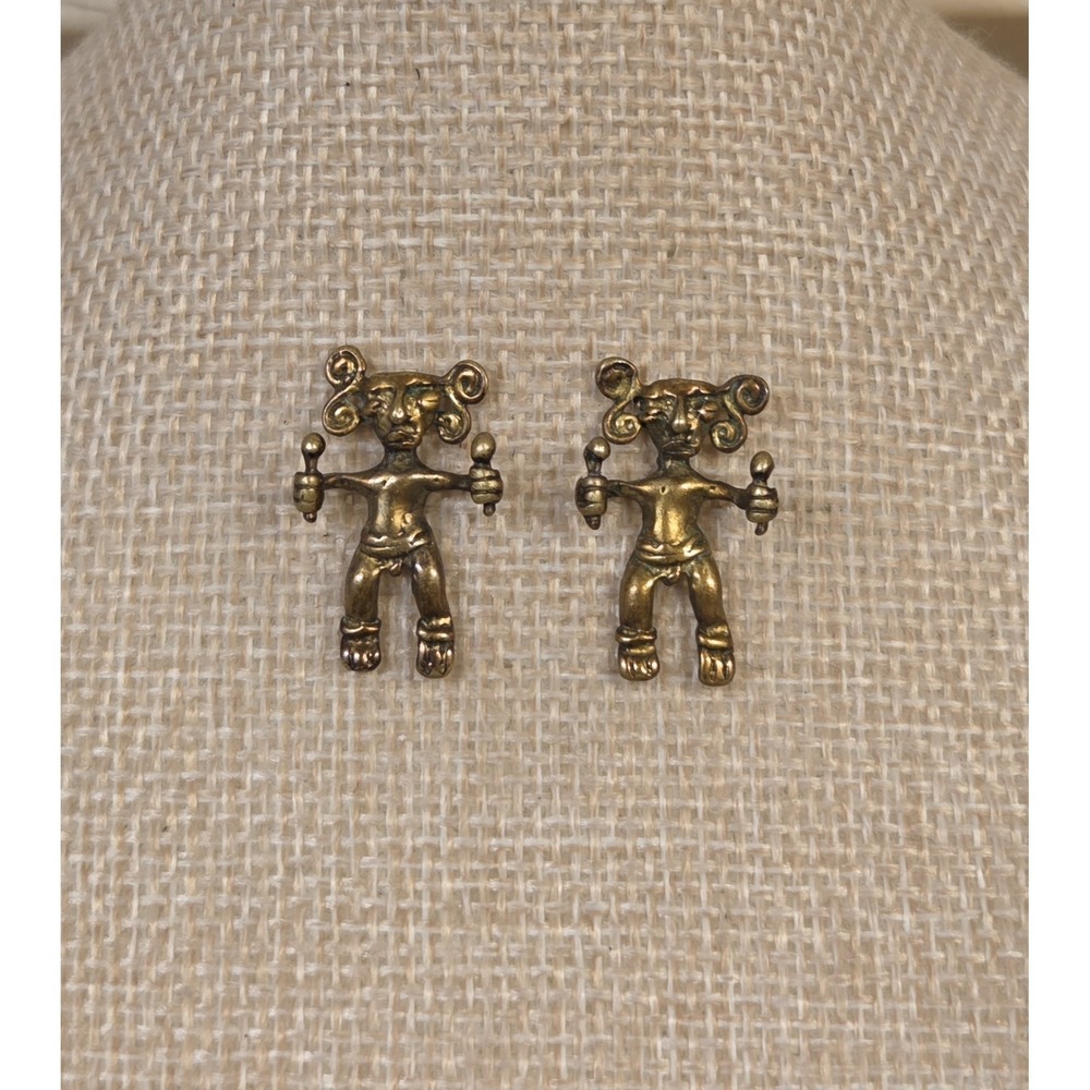 Vintage Pre-Colobian Shaman Fertility Post‎ Earrings Witch Doctor Earrings